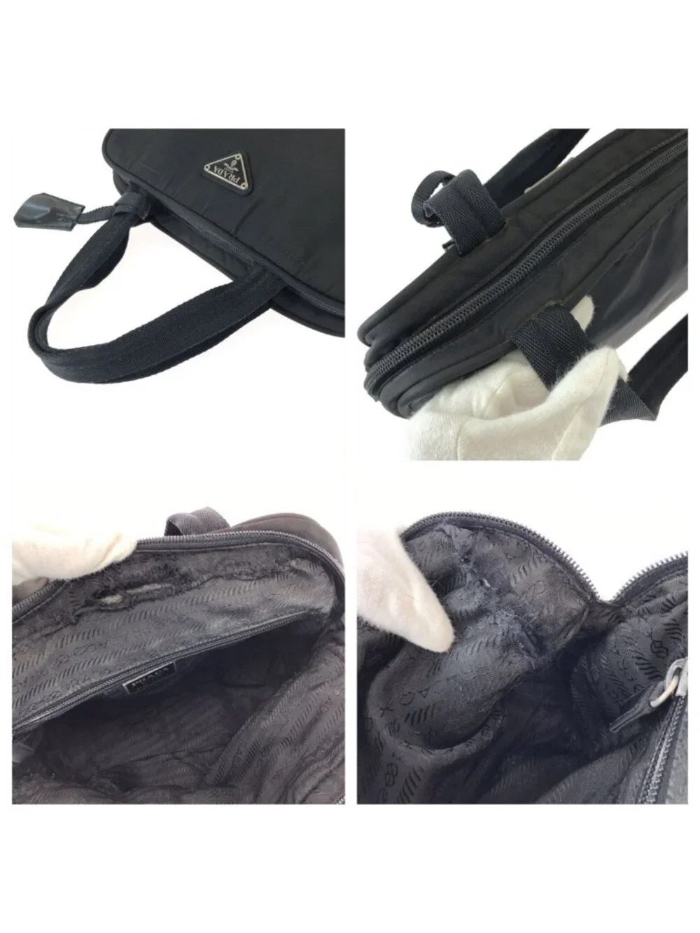 Prada Tessuto Black Silver Nylon Handbag
